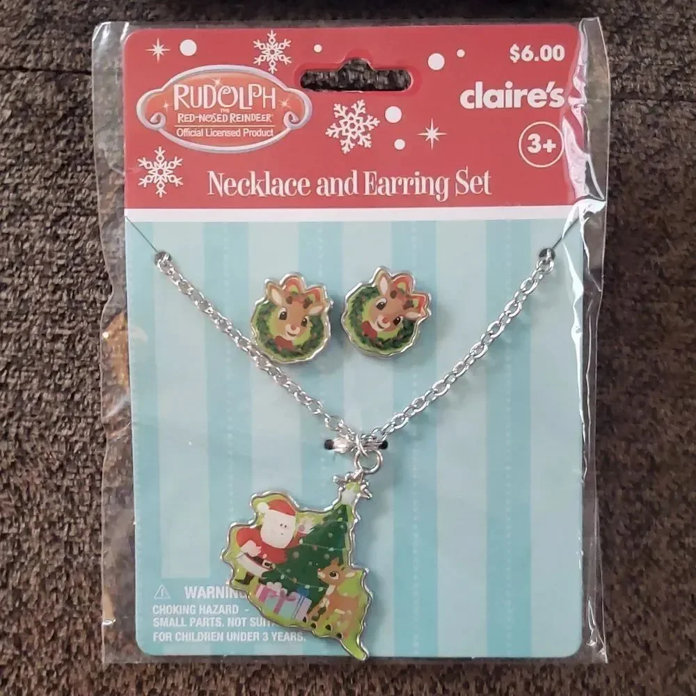Lot of 2 - Claire's Necklace and Earrings Sets - Mickey/Minnie Santa/Rudolph